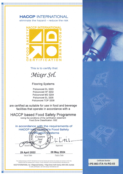 Certificato HACCP Policoncret