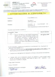 Certificato per l'incapsulamento dell'amianto
