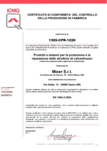 Certificato di marcatura CE dei prodotti Italchimica