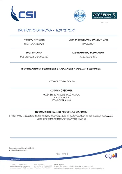 Documento: Epoxcrete classificazione al fuoco