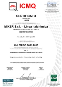 Certificato ISO 9001 ICMQ di Mixer S.r.l. – linea Italchimica
